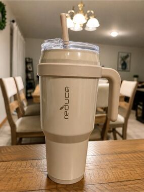 Reduce Insulated Travel Mug with Handle and Straw - Beige 40 oz